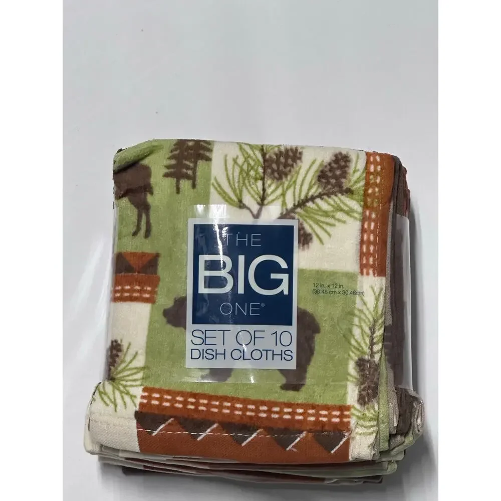 NEW The Big One Lodge Bear Deer Moose 10 Pc Dish Cloth Set Rustic Cabin Rustic